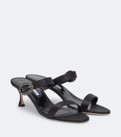 Manolo Blahnik Zutosanmu Embellished Satin Mules In Blue