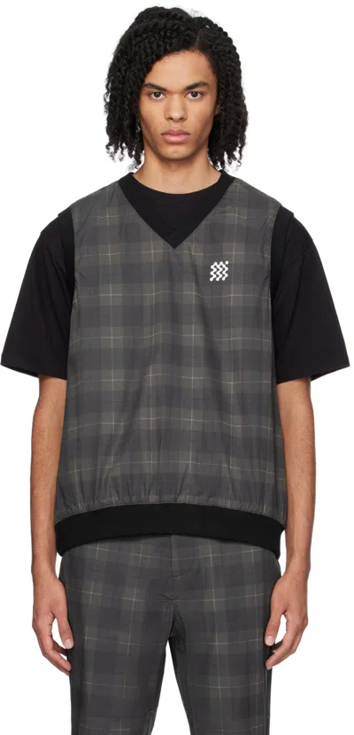 Manors Golf Khaki & Brown Reversible Legacy Vest In Black Check