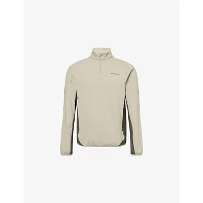 Manors Mens Greige 1/4 Zip Mid-layer High-neck Stretch-woven Top