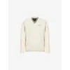 Manors Mens Ivory Striped V-neck Shell Windbreaker Pullover In White