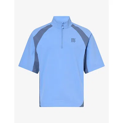 Manors Mens Tour Short-sleeve Stretch-woven Shirt Powder Xxl In Blue