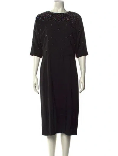 Pre-owned Manoush Bateau Neckline Midi Length Dress In Black