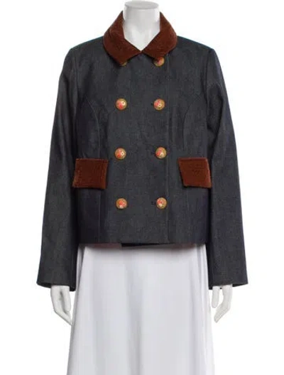 Pre-owned Manoush Colorblock Pattern Evening Jacket W/ Tags In Blue