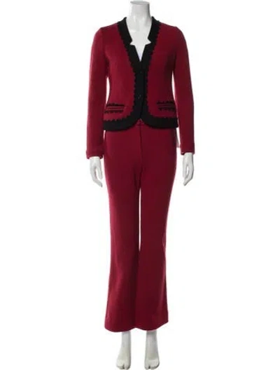 Pre-owned Manoush Colorblock Pattern Scalloped Accent Pantsuit In Red