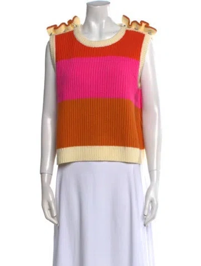 Pre-owned Manoush Colorblock Pattern Scoop Neck Sweater W/ Tags In Orange