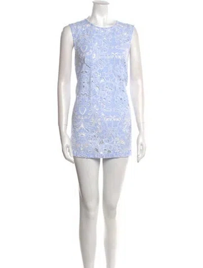 Pre-owned Manoush Crew Neck Mini Dress In Blue