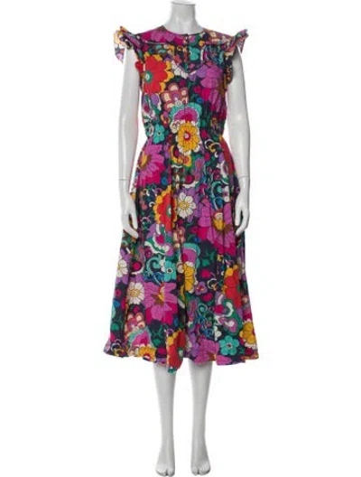 Pre-owned Manoush Floral Print Long Dress In Multi
