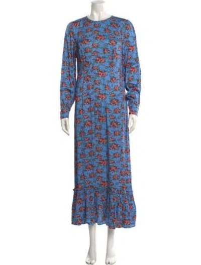 Pre-owned Manoush Floral Print Long Dress W/ Tags In Blue