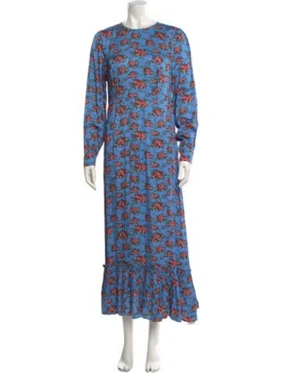 Pre-owned Manoush Floral Print Long Dress W/ Tags In Blue