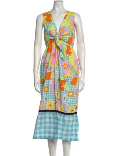 Pre-owned Manoush Floral Print Long Dress In White