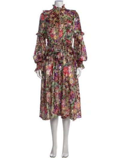 Pre-owned Manoush Floral Print Midi Length Dress In Pink