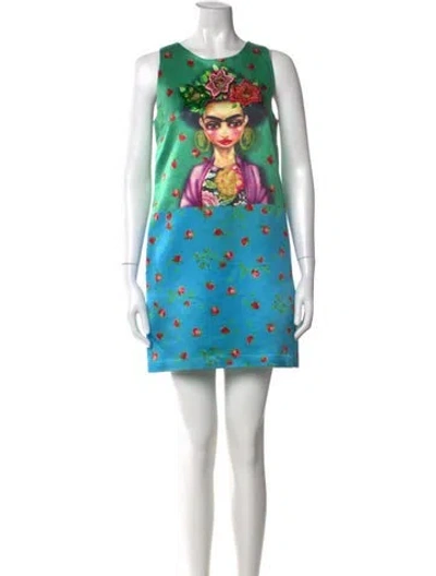 Pre-owned Manoush Floral Print Mini Dress In Blue
