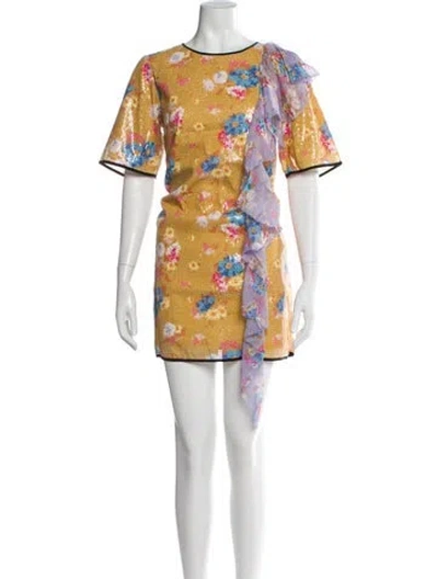 Pre-owned Manoush Floral Print Mini Dress W/ Tags In Yellow