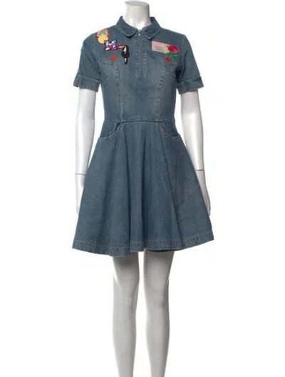 Pre-owned Manoush Graphic Print Mini Dress In Blue