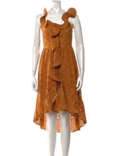 Pre-owned Manoush Lace Pattern Midi Length Dress In Orange