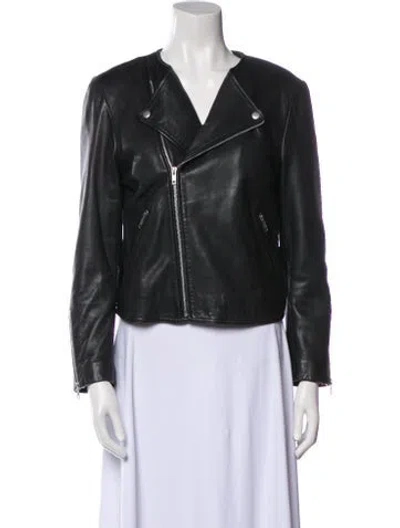 Pre-owned Manoush Lamb Leather Biker Jacket In Black