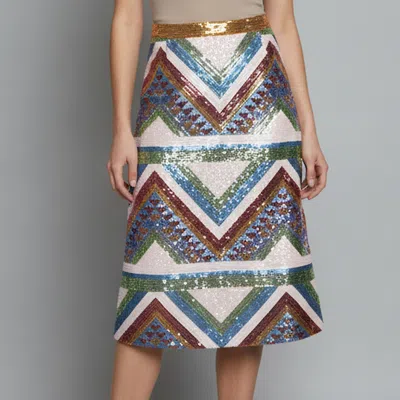 Pre-owned Manoush Multicolour Chevron Sequinned A-line Midi Skirt M In Multicolor