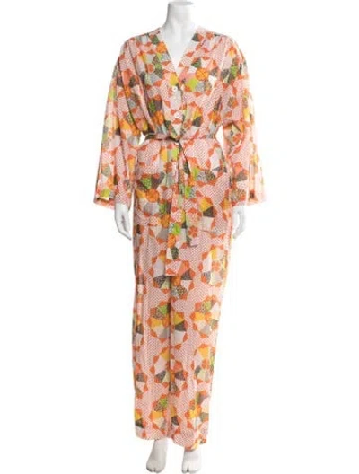 Pre-owned Manoush Patterned V-neck Jumpsuit In Orange