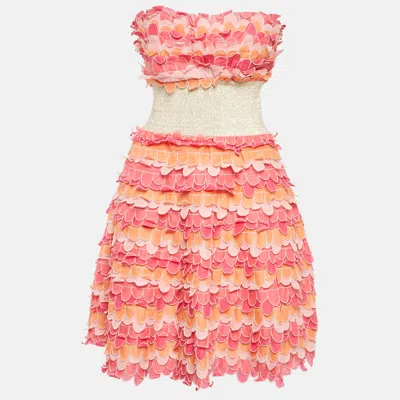Pre-owned Manoush Pink Lurex Trim And Cotton Scallop Tiered Mini Dress M