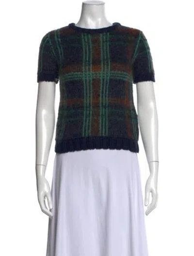 Pre-owned Manoush Plaid Print Crew Neck Sweater In Blue