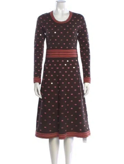 Pre-owned Manoush Polka Dot Print Midi Length Dress In Brown
