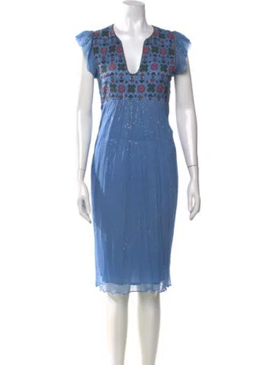 Pre-owned Manoush Printed Knee-length Dress In Blue