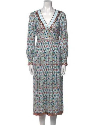 Pre-owned Manoush Printed Midi Length Dress In Blue