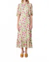 Manoush Rose Print Midi Dress In Pink In Multi