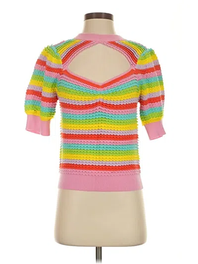 Manoush Short Sleeve Top Pink Color Block Pattern Strapless Neckline Tops