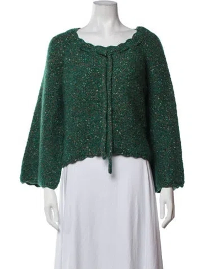 Pre-owned Manoush Tweed Pattern Scoop Neck Sweater W/ Tags In Green