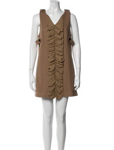 Pre-owned Manoush V-neck Mini Dress In Brown