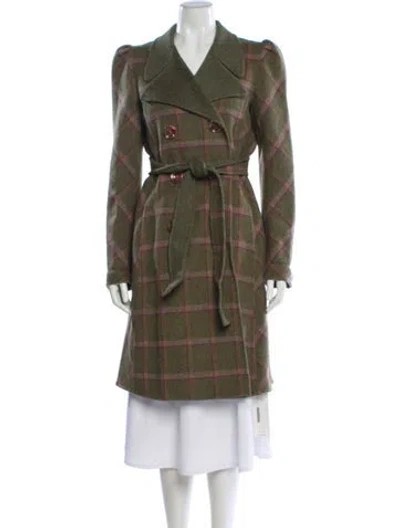 Pre-owned Manoush Wool Plaid Print Trench Coat W/ Tags In Green