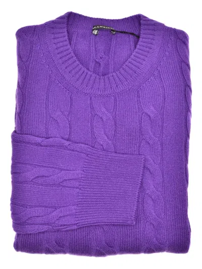 Manrico Cashmere Cable-knit Crew-neck Sweater In Purple