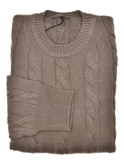 Manrico Cashmere Cable-knit Sweater In Brown