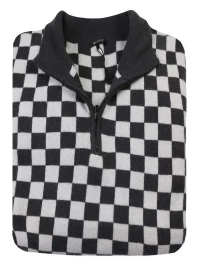 Manrico Cashmere Checkered Quarter-zip Sweater In Black