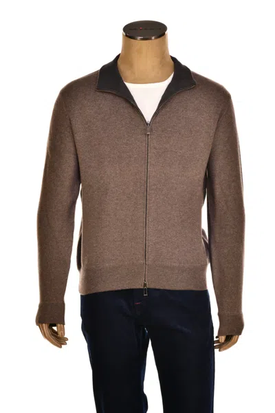 Manrico Cashmere Mock Neck Reversible Zip-up Sweater In Brown