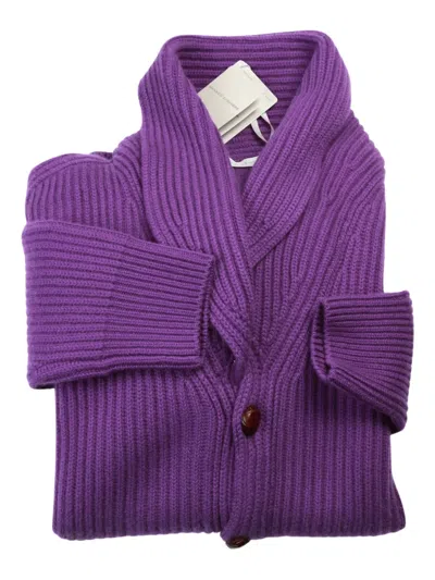 Manrico Cashmere Ribbed Cashmere Cardigan In Purple