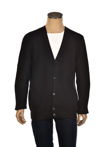 Manrico Cashmere V-neck Button Up Thick Knit Cardigan In Black