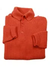Manrico Cashmere Waffle-knit Quarter-button Sweater In Orange