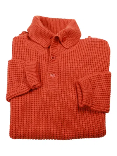 Manrico Cashmere Waffle-knit Quarter-button Sweater In Orange