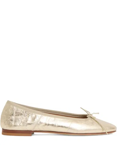 Mansur Gavriel Almond-toe Bow-detail Ballet Flats In Gold