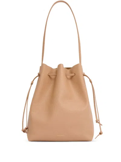 Mansur Gavriel Cabas Leather Drawstring Bucket Bag In Neutral