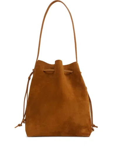 Mansur Gavriel Cabas Suede Drawstring Bucket Bag In Brown