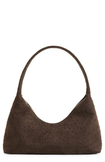 Mansur Gavriel Candy Baguette Ostrich Embossed Suede Shoulder Bag In Black