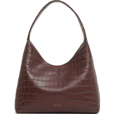 Mansur Gavriel Candy Croc Embossed Leather Hobo Bag In Brown