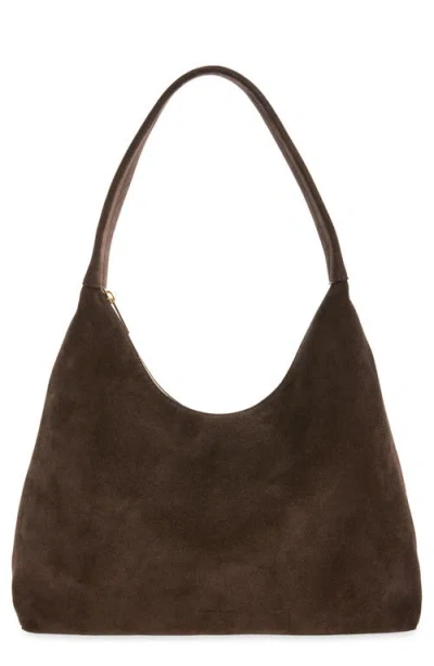 Mansur Gavriel Candy Suede Shoulder Bag In Ebony
