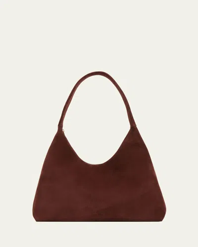Mansur Gavriel Candy Zip Suede Shoulder Bag In Chocolate