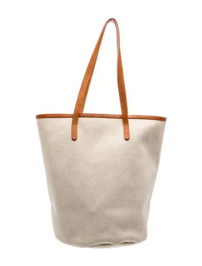 Pre-owned Mansur Gavriel Canvas Bucket Bag In Neutral