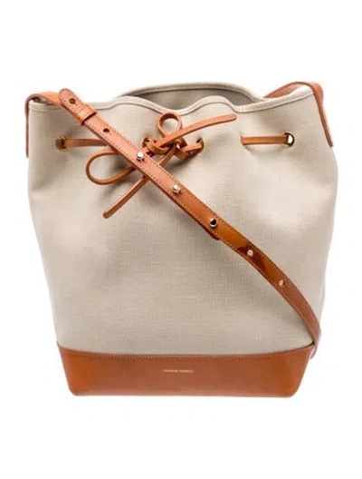 Pre-owned Mansur Gavriel Canvas Bucket Bag In Neutral