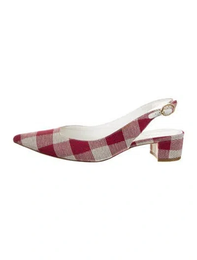 Pre-owned Mansur Gavriel Canvas Plaid Print Slingback Pumps In Multi